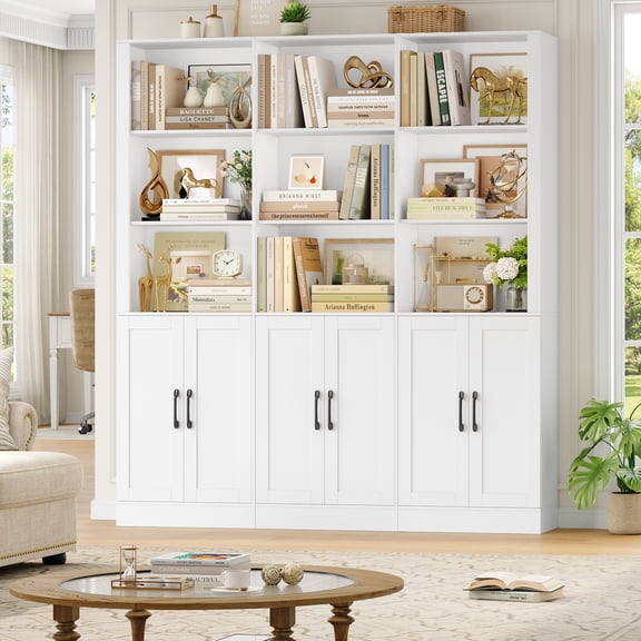 Homfa 70″ Tall Bookshelf and Bookcase with Cabinets, 63'' Wide Triple Row Display Shelves, 15 Cubes 5-Tiers Large Bookcase for Living Room Home Office, White