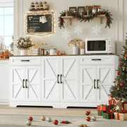 Homfa 6-Doors Farmhouse Sideboard with 2-Drawers, 70.8'' W Buffet Cabinet with Adjustable Shelves for Kitchen Dining Room, White
