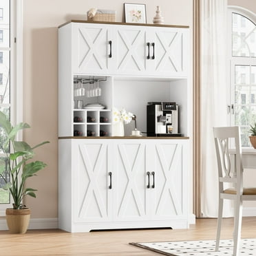 Homfa 6 Doors Kitchen Pantry Buffet Hutch with Wine Rack, 70.9'' Farmhouse Cupboard Storage Cabinet for Dining Room, White