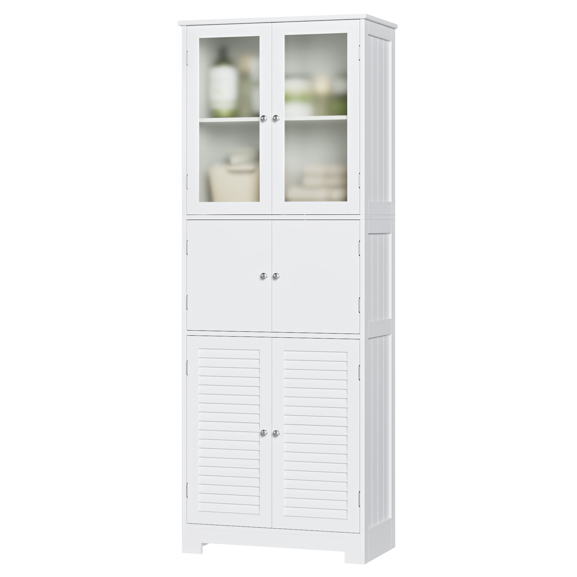 Homfa 3-Drawer Kitchen Storage Cabinet, 76.6'' Tall Cabinet with Clear  Glass Door for Bathroom, White 