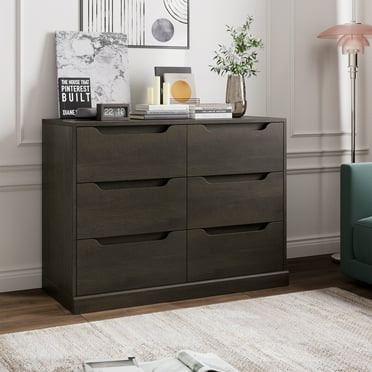 Homfa 6 Drawer 42.5'' W Double Dresser, Modern Handless Wood Storage Cabinet for Bedroom Living Room, Dark Brown