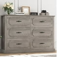 thumbnail image 1 of Homfa 6 Drawer Bedroom Dresser, Farmhouse Wood Storage Drawer Chest Cabinet for Living Room Entryway, Gray, 1 of 7