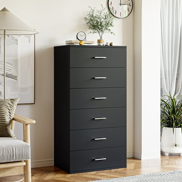 Homfa 6 Drawer Bedroom Dresser, Modern Tall Chest of Drawers Floor Storage for Living