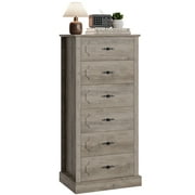 Homfa 6 Drawer Chest Gray Vertical Dresser for Bedroom, 51'' Wood Storage Cabinet with Classic Handle for Living Room Entryway