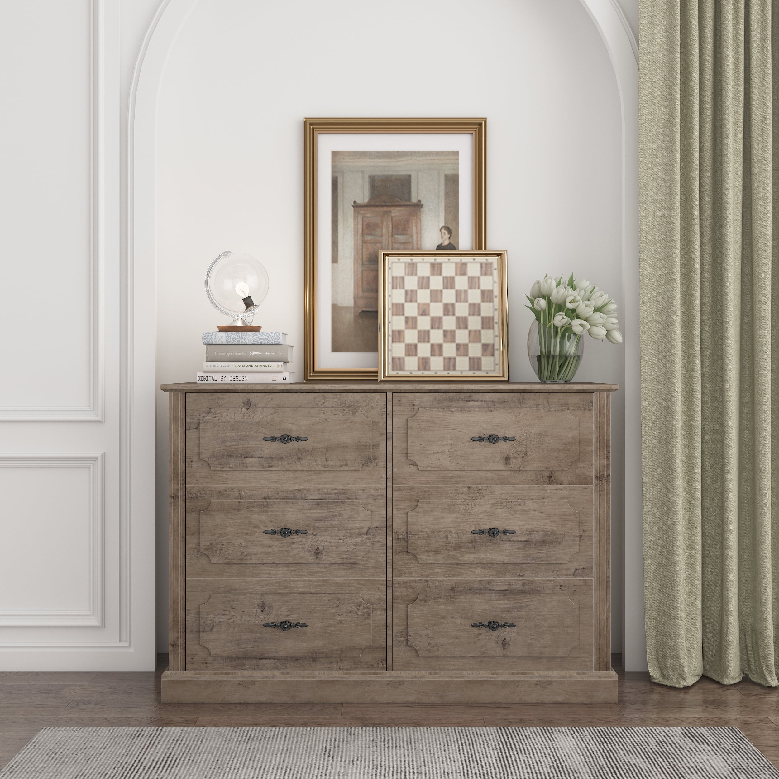 Homfa 6 Drawer Double Bedroom Dresser, Vintage Wood Storage