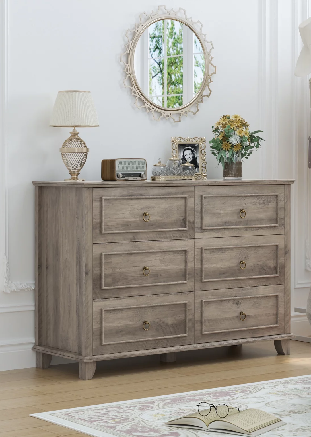 Angel Line Lauren 6 Drawer Double Dresser, Gray