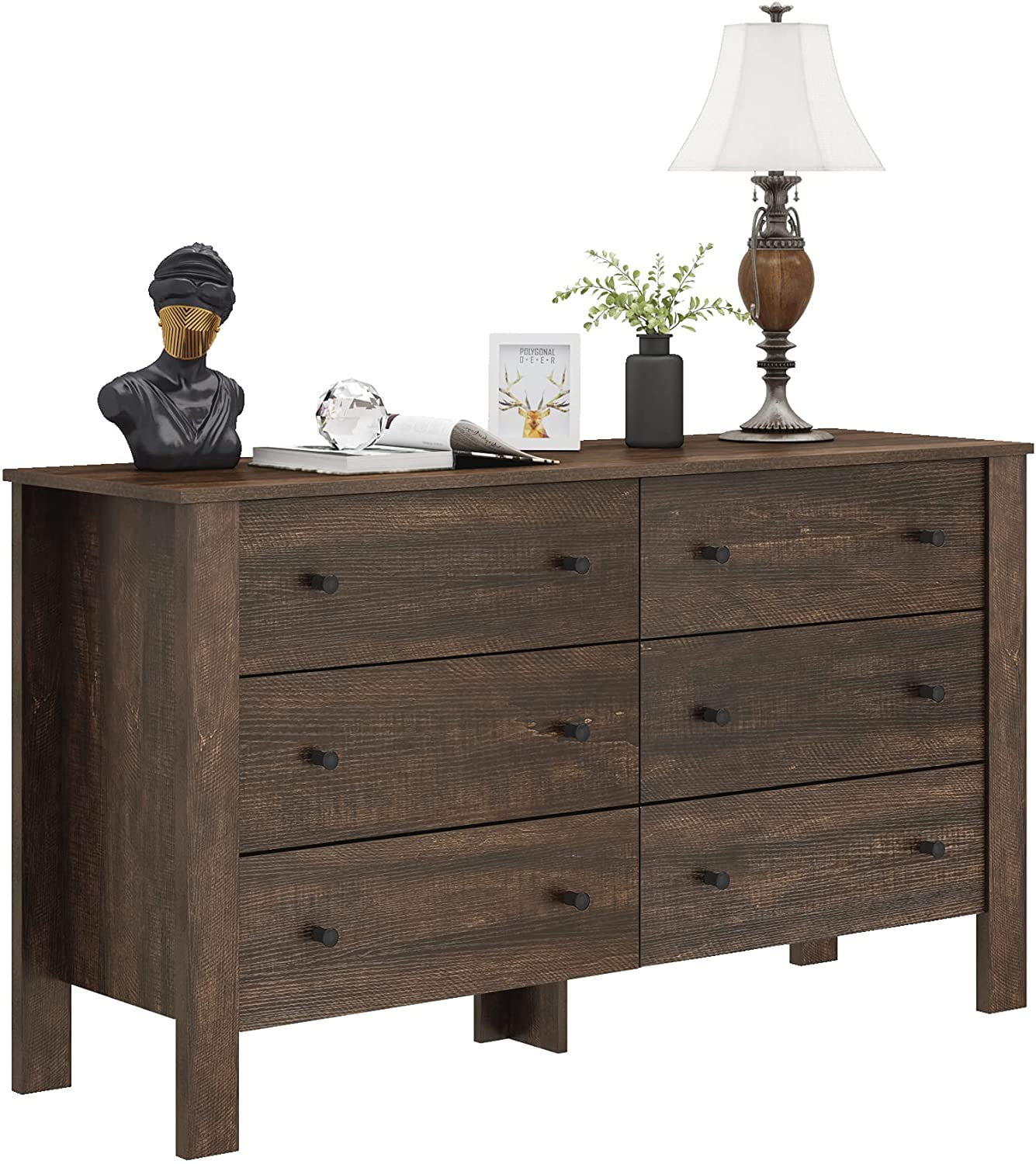 Homfa 6 Drawer Double Dresser, 50'' Wide Chest of Drawers, Vintage