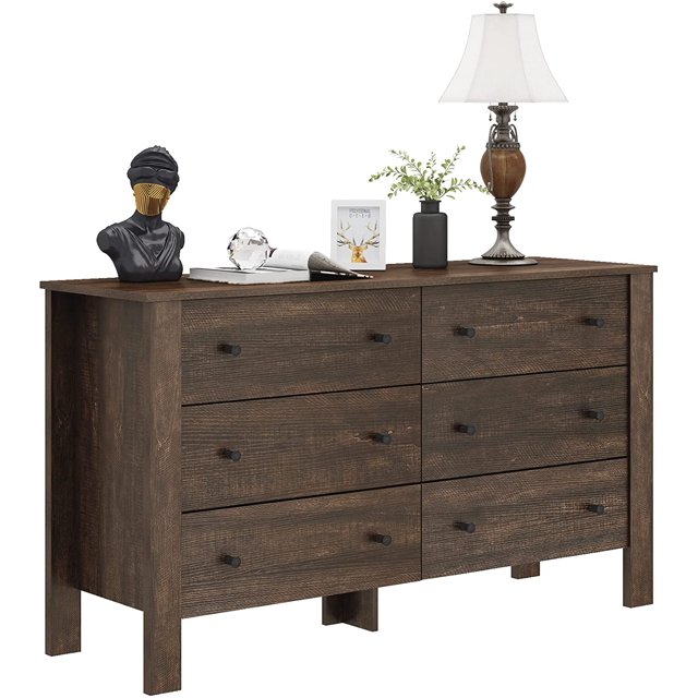 Homfa 6 Drawer Double Dresser, 50'' Wide Chest of Drawers, Vintage
