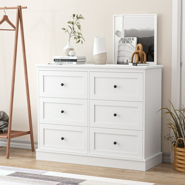 Homfa 6 Drawer Double Dresser, White Chest of Drawers, Modern Dresser
