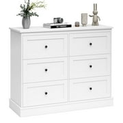 Homfa 6 Drawer Double Dresser White, Wood Storage Cabinet for Living Room, Chest of Drawers for Bedroom