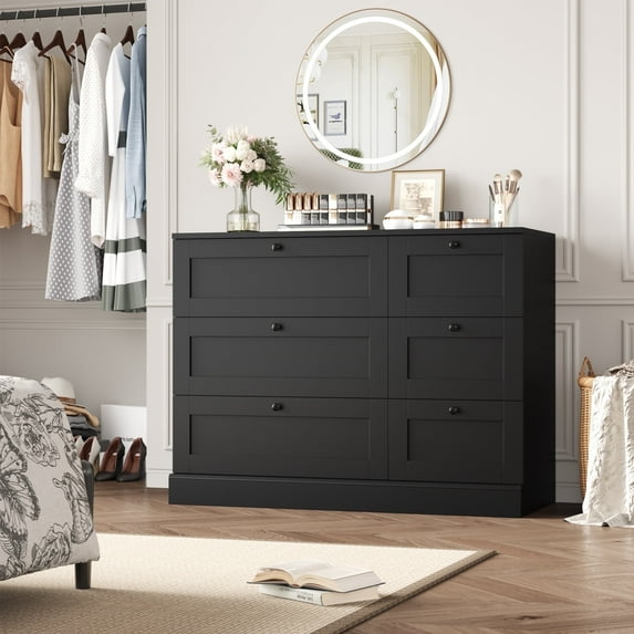 Homfa 6 Drawer Balck Dresser for Bedroom, Wood Chest of Drawers, Storage Cabinet for Living Room