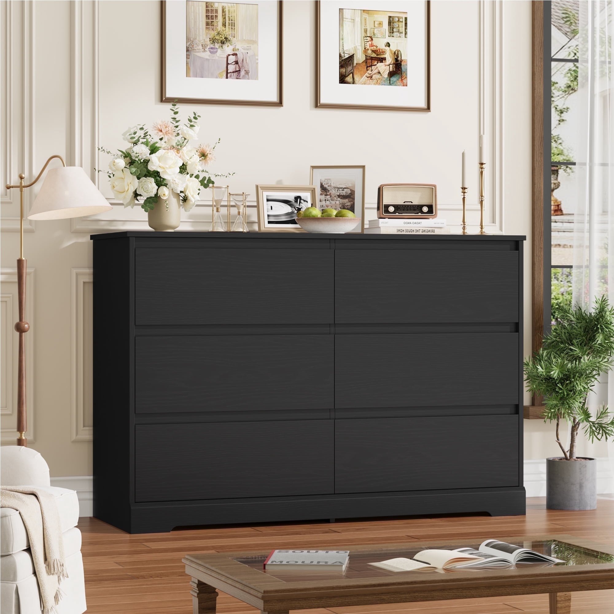 Homfa 6 Drawer Double Dresser for Bedroom, 47.2'' Wood Storage Side ...