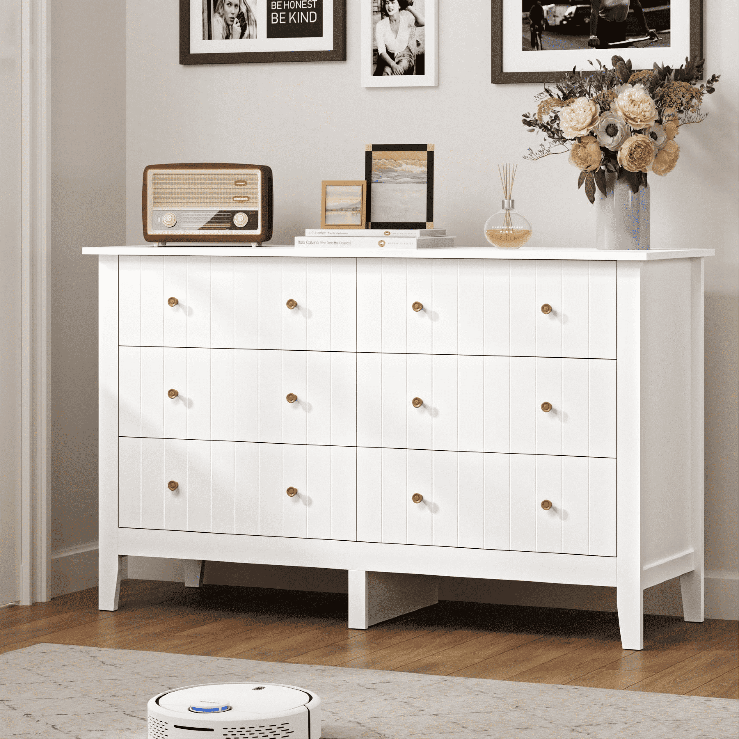 Homfa 6-Drawer Deep Chest White Dresser, Modern Wood Storage Cabinet for Bedroom, Living Room