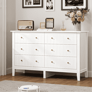 Homfa 6 Drawer Double White Dresser for Bedroom, Modern Dresser Wood Storage Cabinet with Classic Handle for Living Room