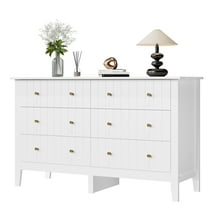Homfa 6 Drawer Double White Dresser for Bedroom, Modern Dresser Wood Storage Cabinet with Classic Handle for Living Room
