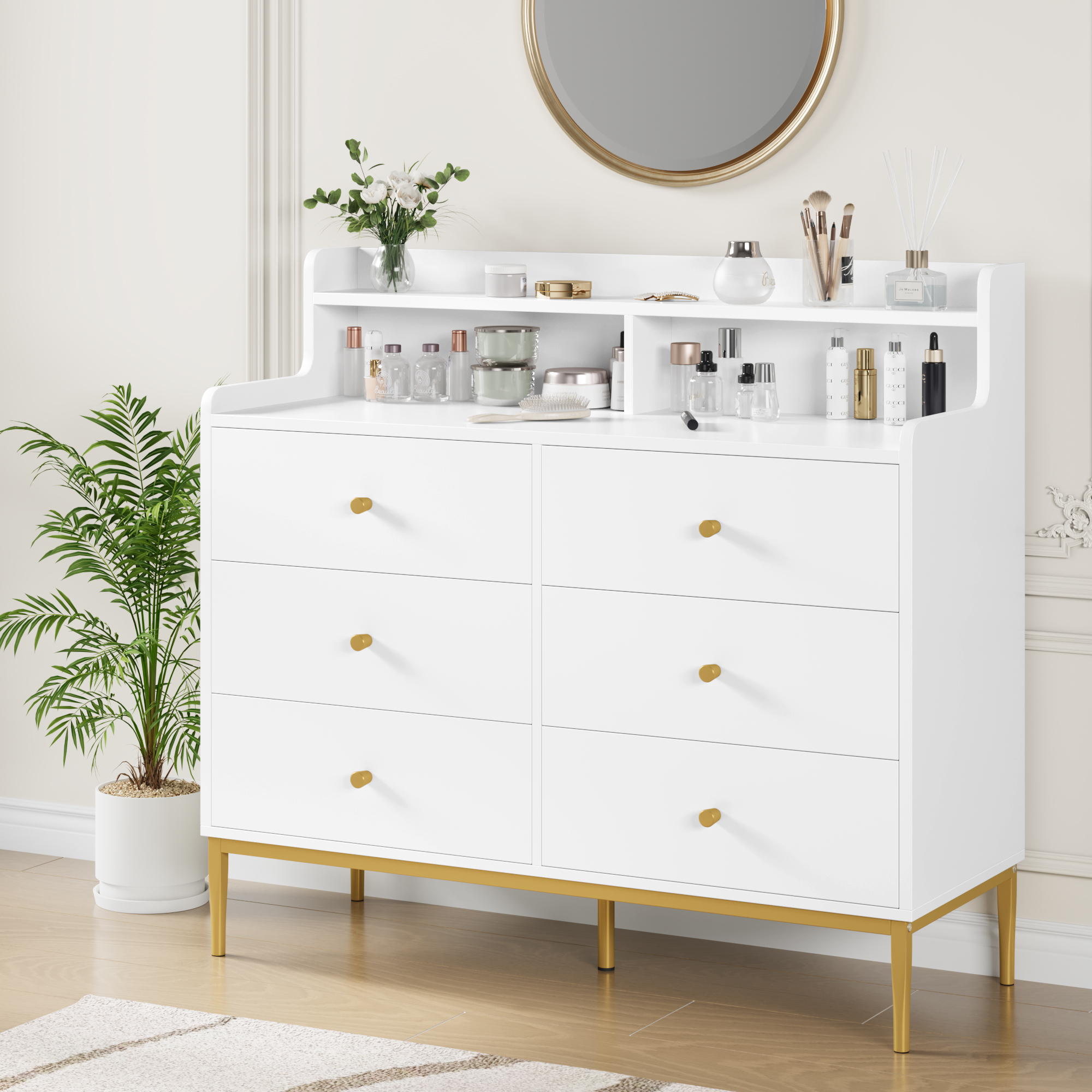 CosmoLiving by Cosmopolitan Anastasia 4 Drawer Dresser w/ Hutch, White