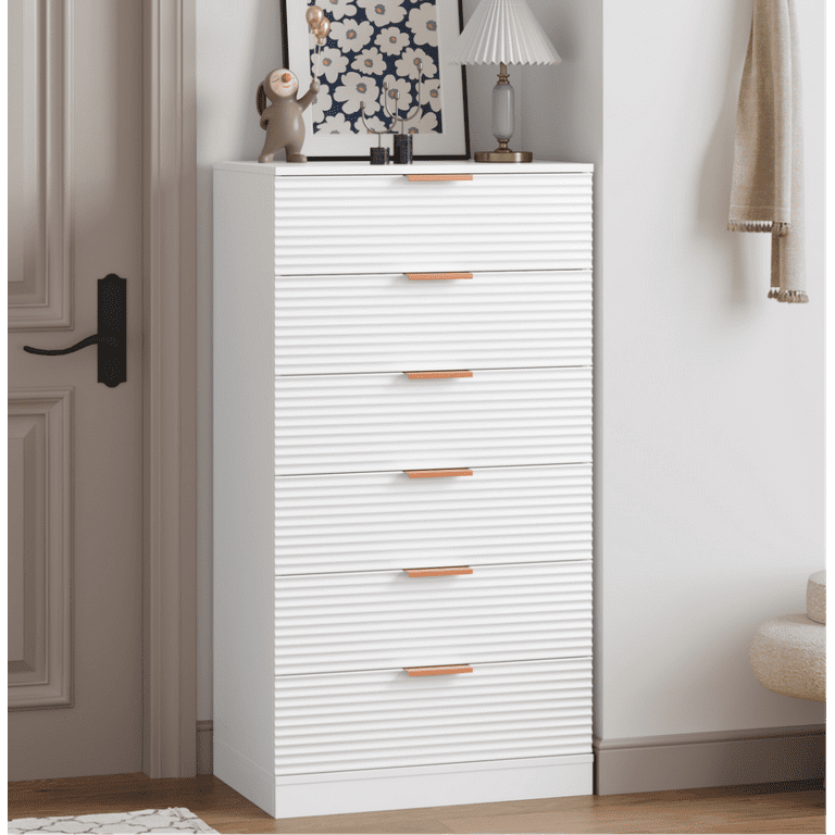 Homfa 6 Drawer White Dresser, Tall Chest of Drawers Storage Cabinet for  Bedroom Office Living Room