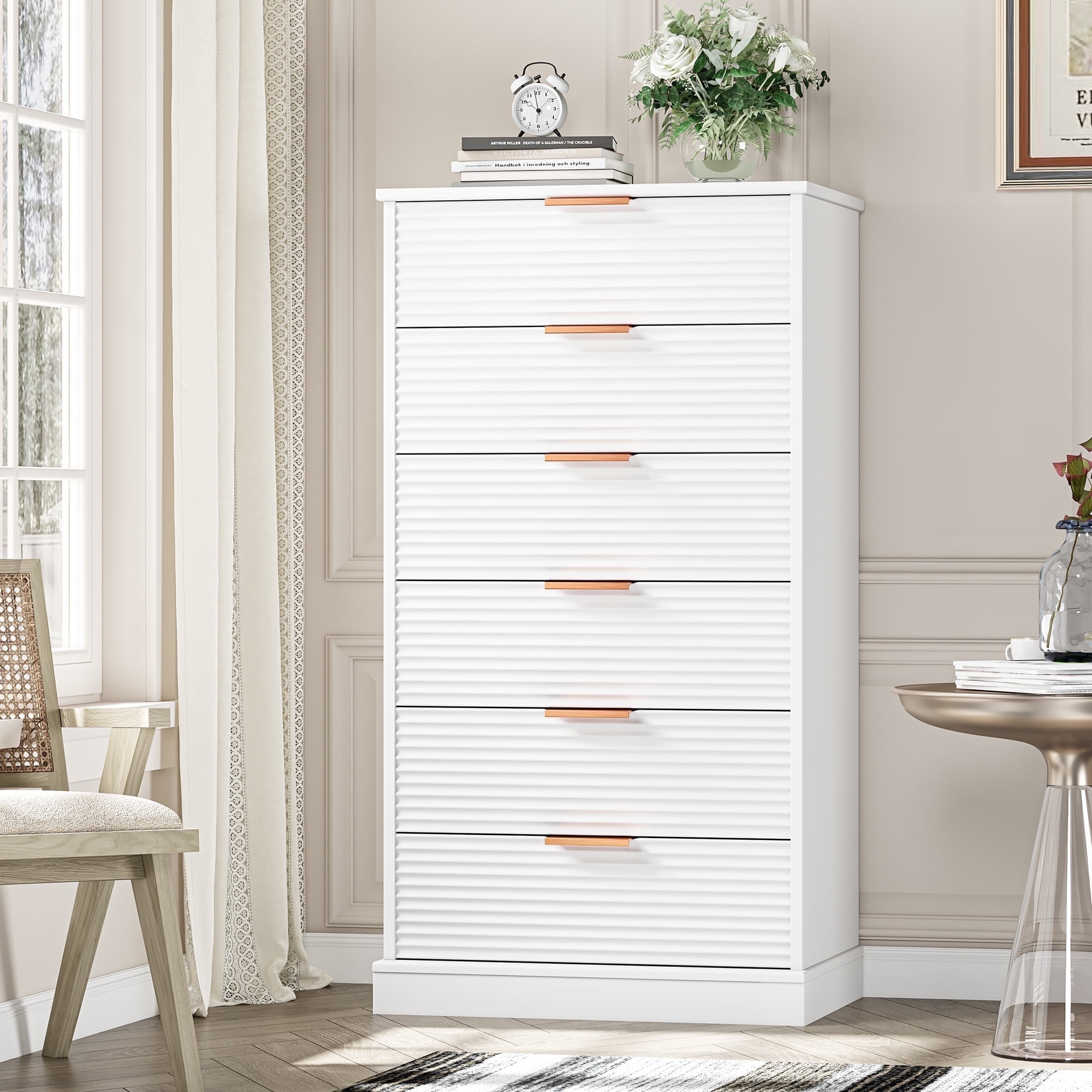 Homfa 6 Drawer Dresser for Bedroom, 45.7''H Modern White Dresser Storage Cabinet Wood Organizer for Hallway Living Room