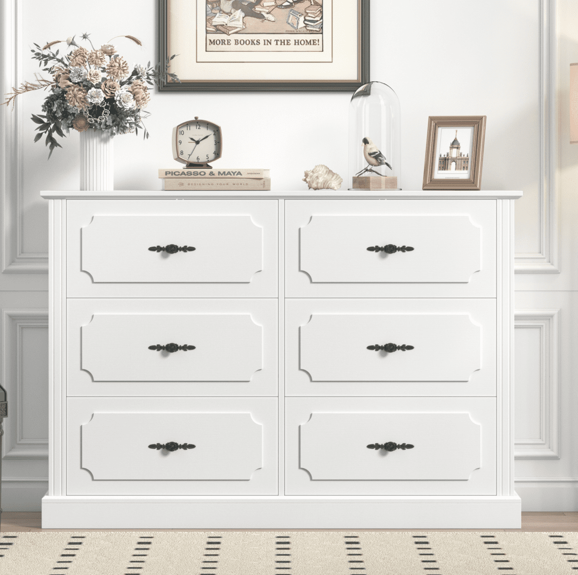 Homfa 6 Drawer Horizontal Dresser for Bedroom, 47'' W Top Contemporary