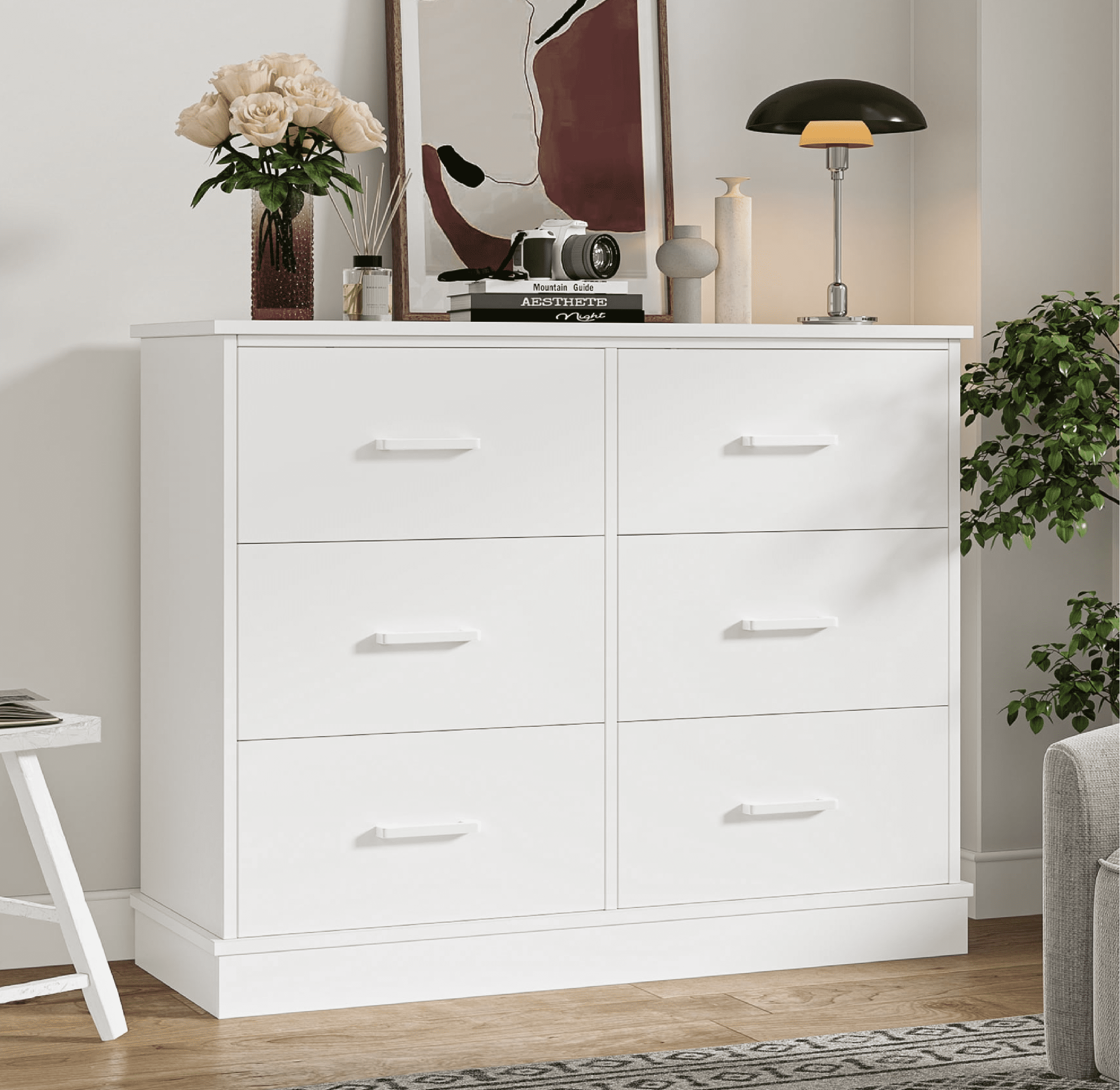 Homfa 6 Drawer Horizontal Dresser for Bedroom, Living Room Wood Storage