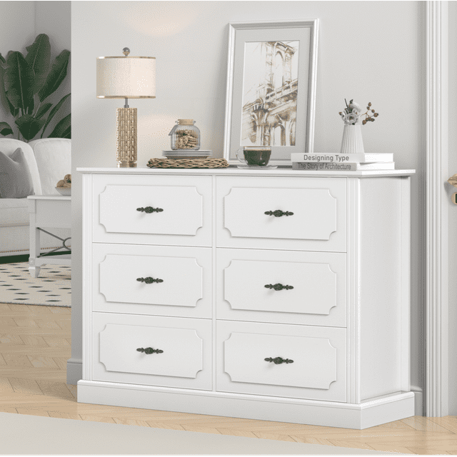 Homfa 6 Drawer Horizontal Dresser for Bedroom, Wood Storage for