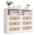 Homfa 6 Drawer Rattan Dresser with Shelves, Modern Wicker Chest Storage