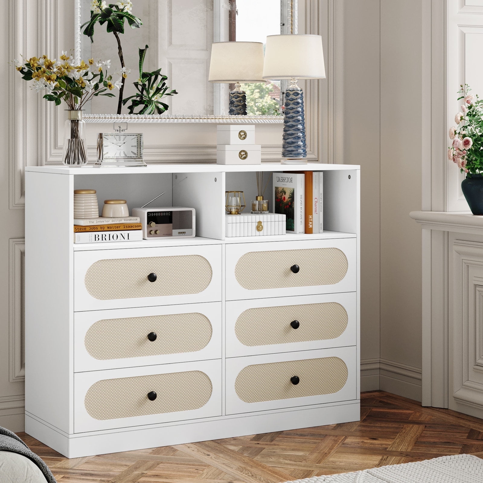 COZAYH Wicker Rattan Chest of Drawers, 4Drawer Dresser, White Finish