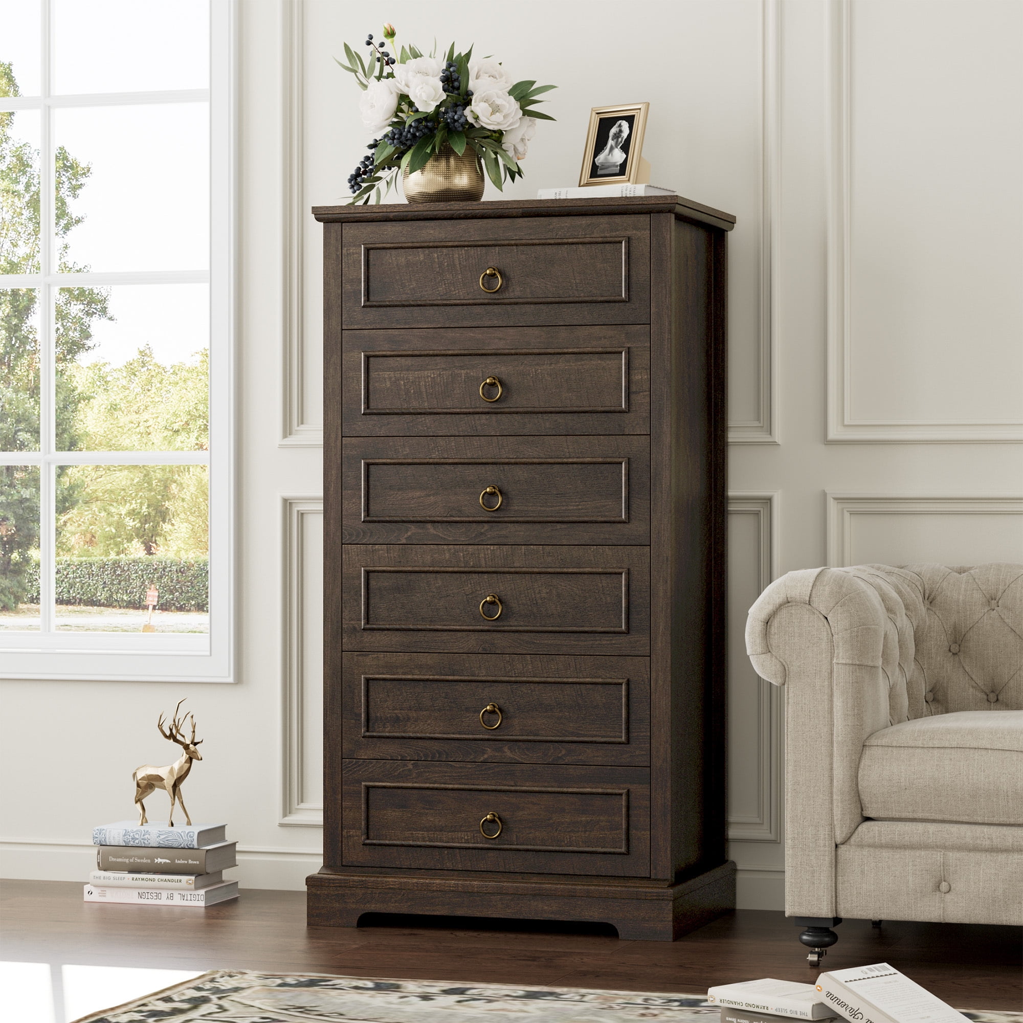 Tall chest of drawers shop dark wood