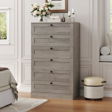 Homfa 6 Drawer Vertical Dresser for Bedroom, Modern Chest of Drawers Wood Storage Cabinet for Living Room, Gray