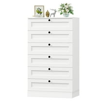 Homfa 6 Drawer Vertical Dresser for Bedroom, Modern Chest of Drawers Wood Storage Cabinet for Living Room, White