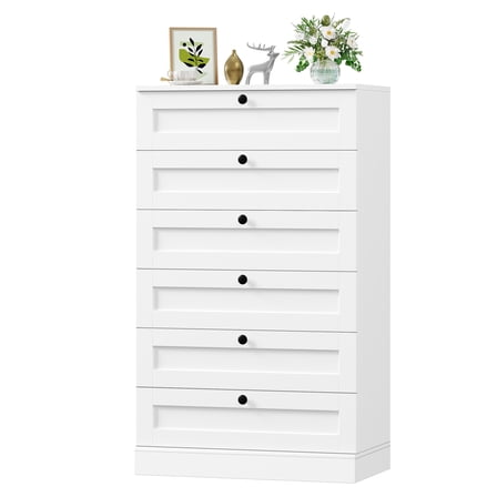 Homfa 6 Drawer Vertical Dresser for Bedroom, Modern Chest of Drawers Wood Storage Cabinet for Living Room, White