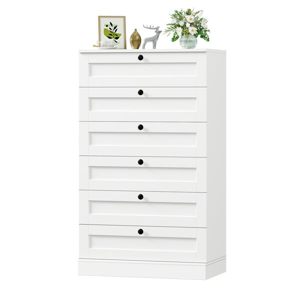 Homfa 6 Drawer Vertical Dresser for Bedroom, Modern Chest of Drawers Wood Storage Cabinet for Living Room, White