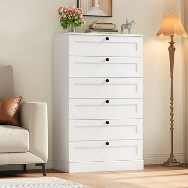 Homfa 6 Drawer Vertical Dresser for Bedroom, Modern Chest of Drawers Wood Storage Cabinet for Living Room, White