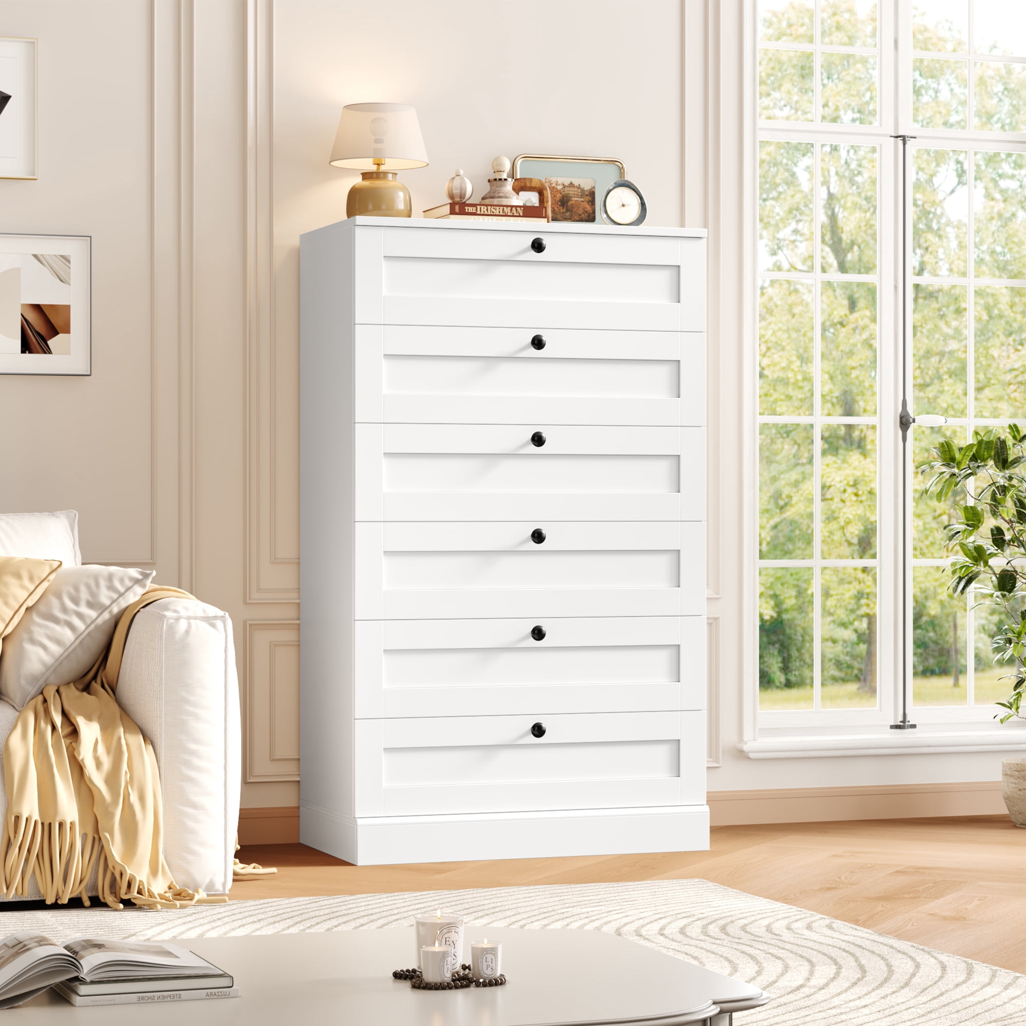 modern white 6 drawer dresser Homfa White Dresser for Bedroom with 6 Drawers, Modern Wood Dresser Chest  of Drawers for Living Room, Entryway, Hallway