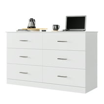 Homfa 6 Drawer White Double Dresser, Modern Wood Chest of Drawers with Metal Handles for Bedroom