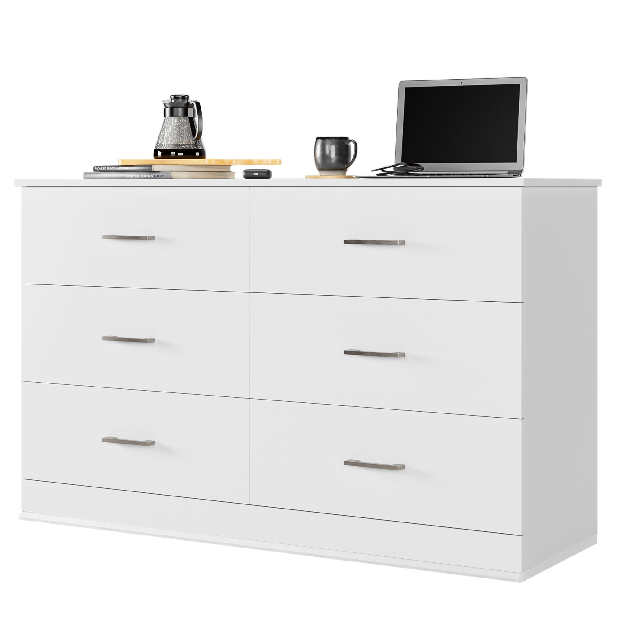 Homfa Dresser 6 Drawer, 47'' W Chest of Drawer with Deep Drawers, 6 drawer dressers for Bedroom, Living Room, White