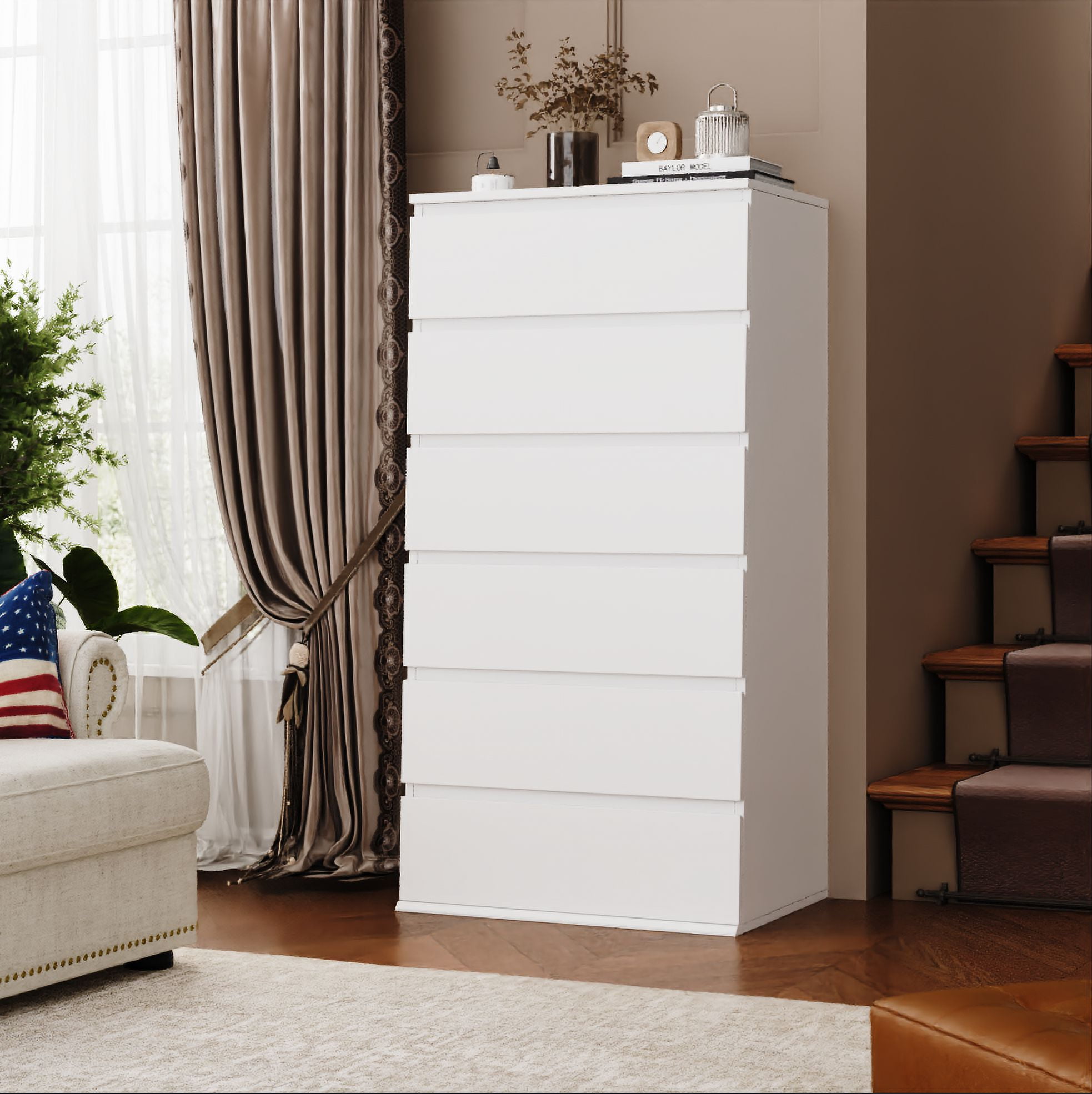 Homfa 6 Drawer White Dresser, Modern Storage Cabinet for Bedroom ...