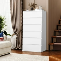 Homfa 6 Drawer White Dresser, Modern Storage Cabinet for Bedroom, Vertical Chest of Drawers for Living Room