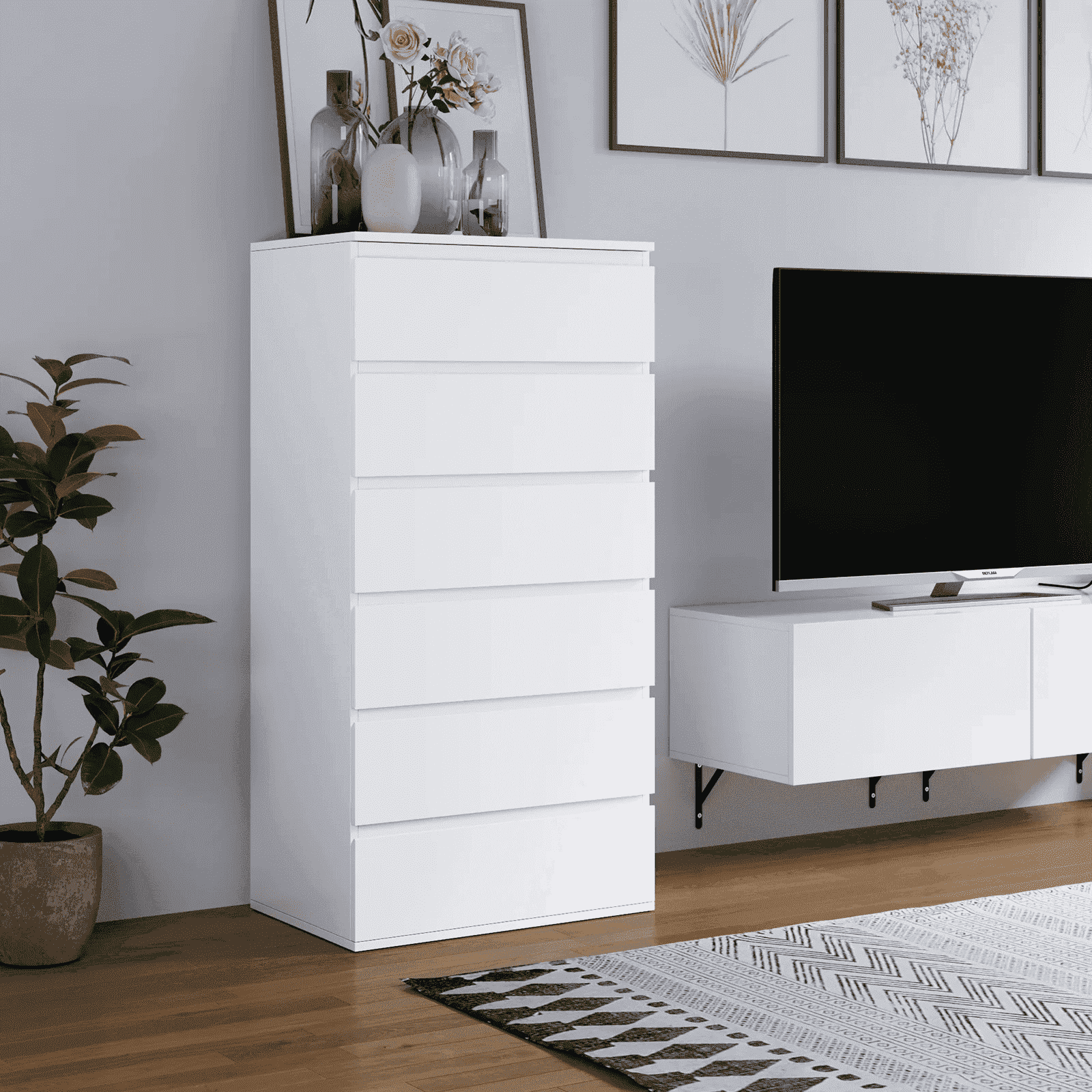 Homfa 6 Drawer White Dresser, Modern Storage Cabinet for Bedroom,Tall Chest of Drawers for Living Room - Walmart.com