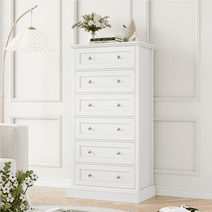 Homfa 6 Drawer White Dresser, Tall Chest of Drawers Storage Cabinet for Bedroom Office Living Room