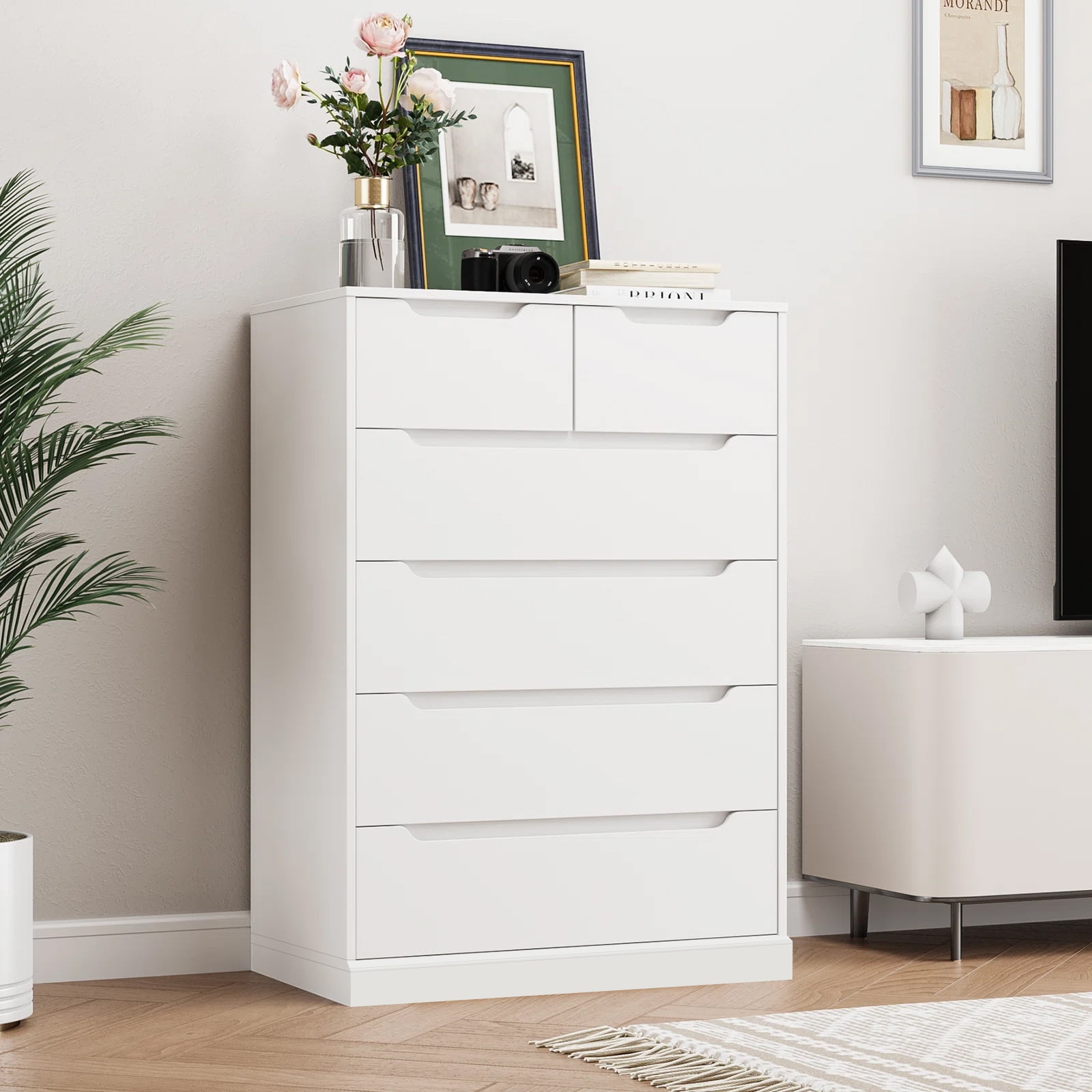 Homfa 6 Drawer White Dresser, Vertical Chest of Drawers Wood Storage ...