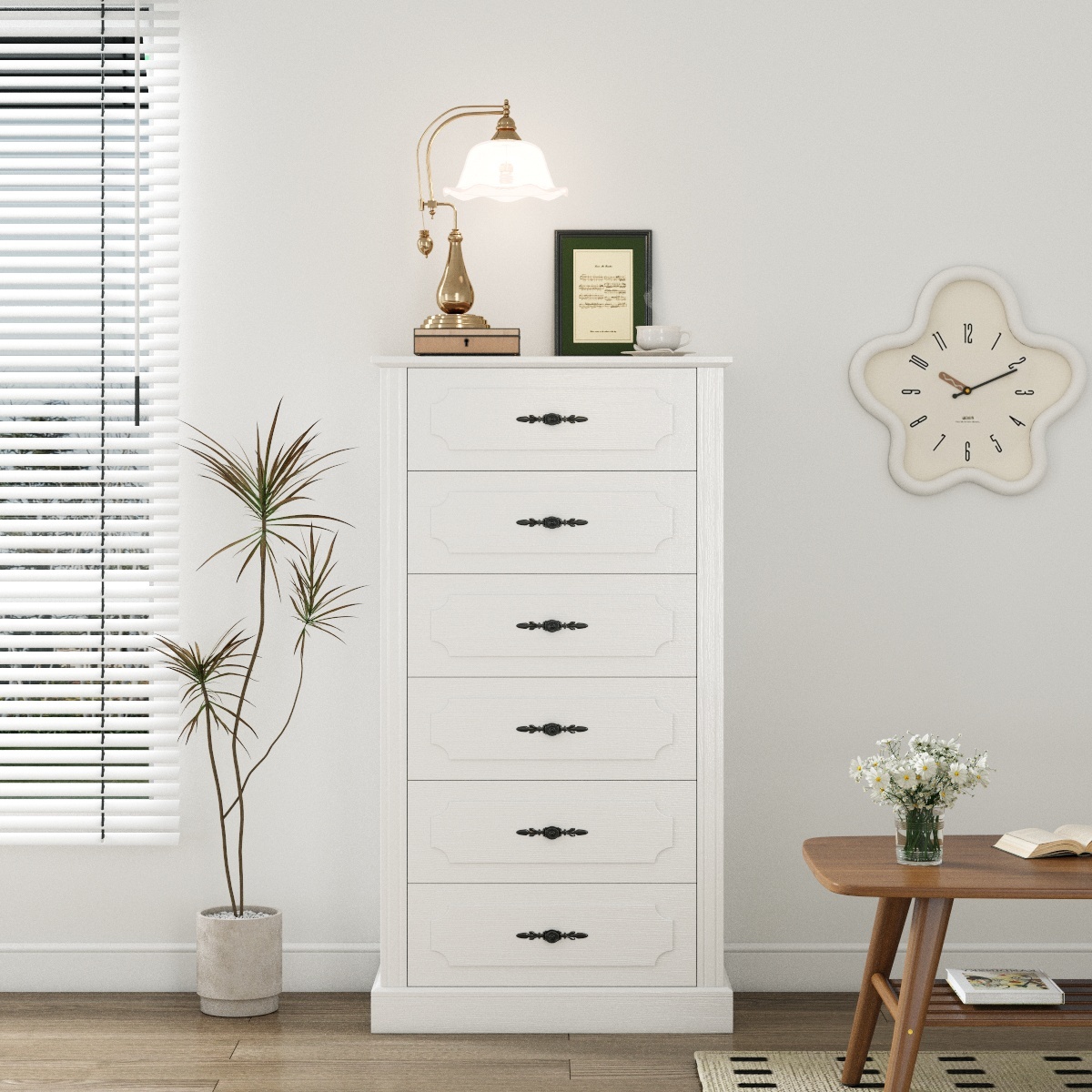 Homfa 6 Drawer White Dresser for Bedroom, 51''H Tall Vintage Wood