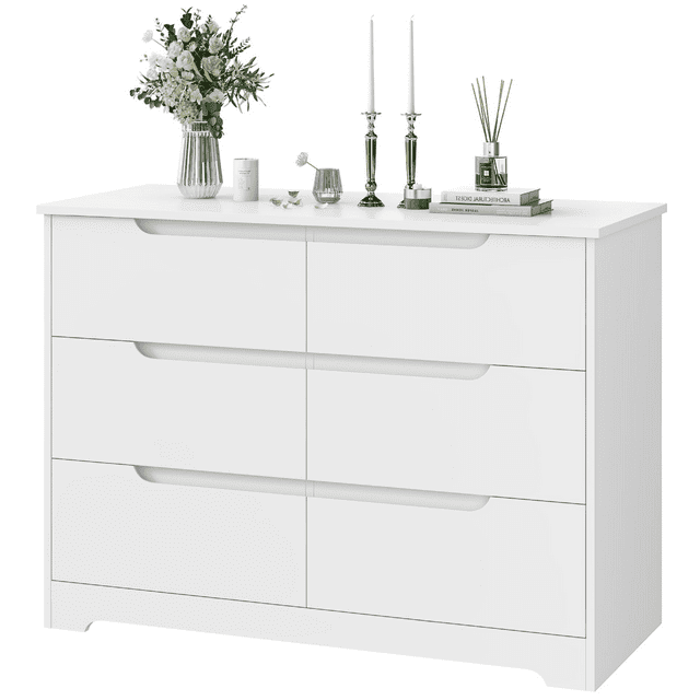Homfa 6 Drawer White Dresser for Bedroom, Modern Chest of Drawers Wood Storage for