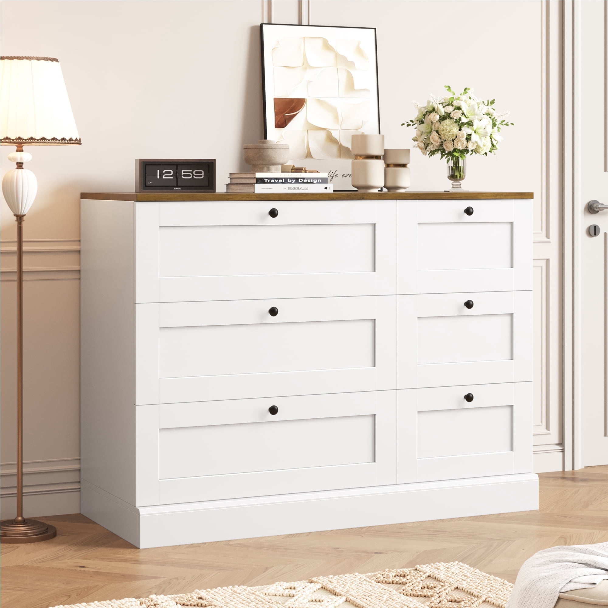 Homfa 6 Drawer White Dresser for Bedroom, Modern Wood Storage Cabinet Chest of Drawer for Living Room Entryway