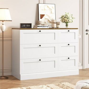 Homfa 6 Drawer White Dresser for Bedroom, Modern Wood Storage Cabinet Chest of Drawer for Living Room Entryway