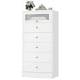 thumbnail image 1 of Homfa 6 Drawer White Gold Dresser, 51.4" Tall Chest of Drawers with Glass Doors, Wood Storage Cabinet for Bedroom Living Room, 1 of 7