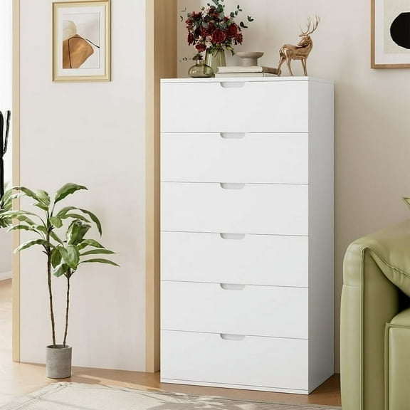 Homfa 6 Drawers Dresser, 47"H White Dresser, Modern Chest with Drawer for Bedroom