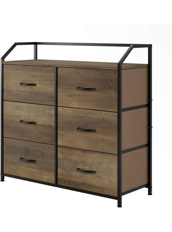 Homfa 6 Fabric Drawers Dresser, Lightweight Storage Cabinet with Handles, Easy to Assemble, Rustic Brown