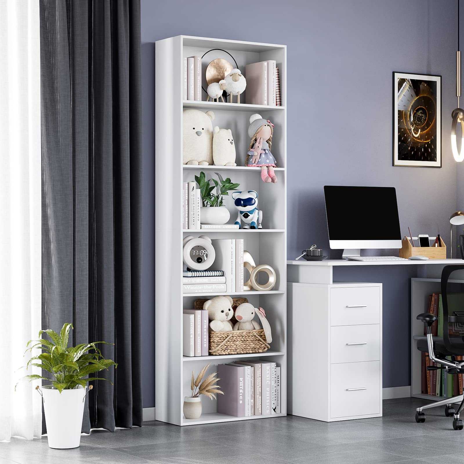 Sauder Harbor View 72" Library Bookcase, Antiqued White Finish