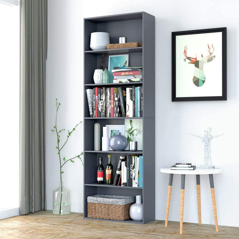 Homfa Standard Bookshelf Bookcase, 6 Tier Tall Bookshelf, Display Shelves  Standing Cube Organizer for Living Room, Dark Oak